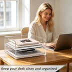 Clear Acrylic Desk Organizer with Drawer – Paper Tray Office Storage - Image 4