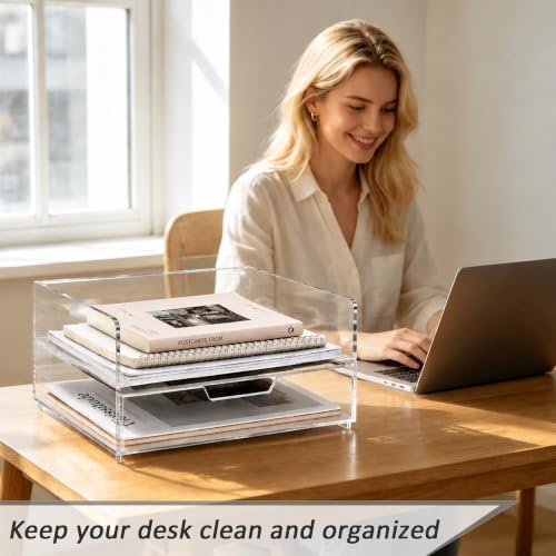 Clear Acrylic Desk Organizer with Drawer – Paper Tray Office Storage - Image 4