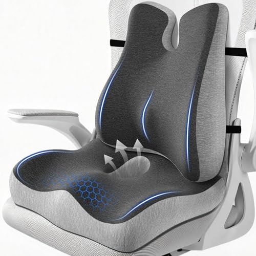 Lumbar Support Pillow for Office Chair,Seat Cushion with Back Support,Office Chair Cushion for Tailbone Pain,Sciatica and Hemorrhoid Relief (Grey) by JIPORIER