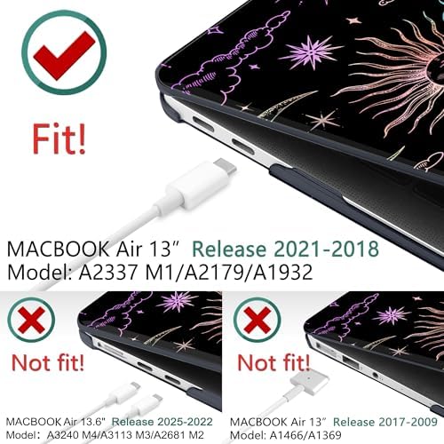 DONGKE Compatible with MacBook Air 13 inch Case 2021 2020 2019 2018 Release A2337 M1 A2179 A1932 with Retina Display & Touch ID, Plastic Hard Shell & Keyboard Cover - Sun & Moon - Image 3