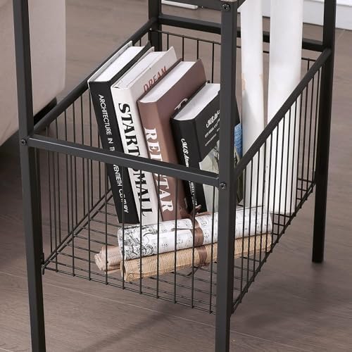 VECELO 31" H Tall Side End Table,2-Tier Shelf Storage Organizer with Versatile Metal Basket for Living Room/Kitchen/Laundry/Bathroom,Rustic Brown,1 Set - Image 7
