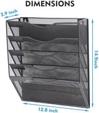 EASEPRES Magnetic 5 Pocket Mesh Hanging File Organizer, Wall Mounted Mail Paper Document Folder Holder, Clipboard Storage Organization Magazine Rack with Nametag Label for Office Home School, Black - Image 3