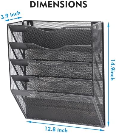 EASEPRES Magnetic 5 Pocket Mesh Hanging File Organizer, Wall Mounted Mail Paper Document Folder Holder, Clipboard Storage Organization Magazine Rack with Nametag Label for Office Home School, Black - Image 3