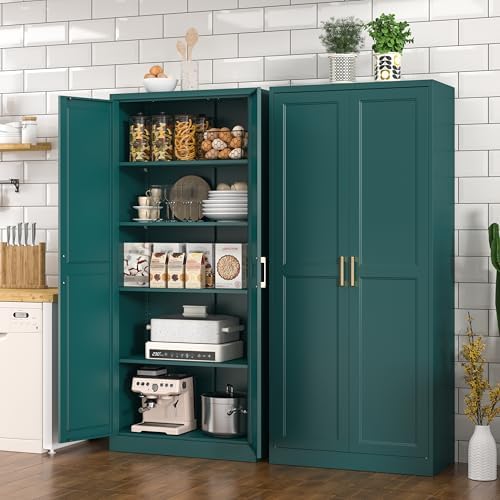 Polup 71" Green Metal Kitchen Pantry Storage Cabinet with Doors and Shelves - Image 2