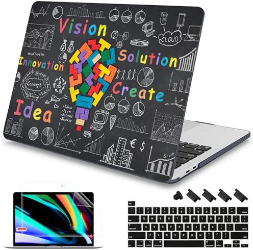 Mektron for MacBook Pro 16 inch Case A2141 with Touch Bar and Touch ID (2020 2019 Release), Geometric Blackboard Hard Shell Case Cover with Keyboard Skin & Screen Protector & Dust Plug by Mektron
