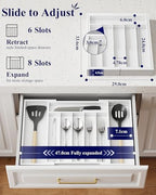Kitsure Silverware Organizer, Bamboo Kitchen Drawer Tray, White, Large - Image 2