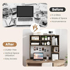 GOFLAME 7 Cubes Desktop Bookshelf, 37” Desk Organizer Shelf with 3 Adjustable Shelves, 3-Tier Wood Countertop Display Rack, Multipurpose Tabletop Desk Hutch for Dorm, Home Office, Gray - Image 6