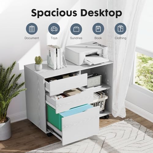 DUMOS 3-Drawer Rolling File Cabinet, Wooden Printer Stand with Storage - Image 3