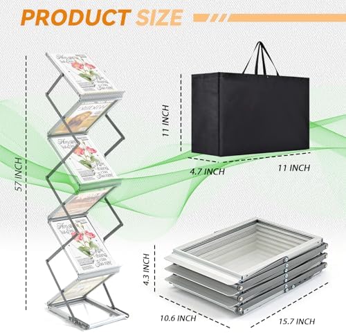 6 Pockets Aluminum Foldable Magazine Rack, Brochure Magazine Display Stand - Image 2