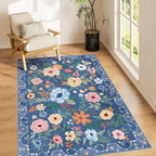 DUKINO 4x6 Area Rug, Floral Washable Rug Non Slip Office Chair Mat, Blue by DUKINO