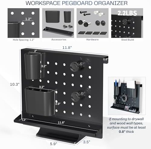 VIVO Steel Freestanding Desktop Pegboard, Cute 12 x 10 inch Peg Board with Accessories, Optional Wall Mounting, Black, PP-DK04F - Image 3