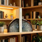 Natural Agate Geode Bookends - 2 to 3 lb Heavy Duty Rock Crystal Stone Book Ends for Shelves, with Rubber Bumpers, Decorative Book Holders for Home Office - Image 6