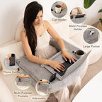 Reading Pillow for Gaming – Extra Large Lap Desk & Arm Rest with Cup & Phone Holder, Adjustable Heights, Laptop Support, Large Pockets – Comfortable for Work, Gaming & Crocheting (Furry Grey) - Image 3