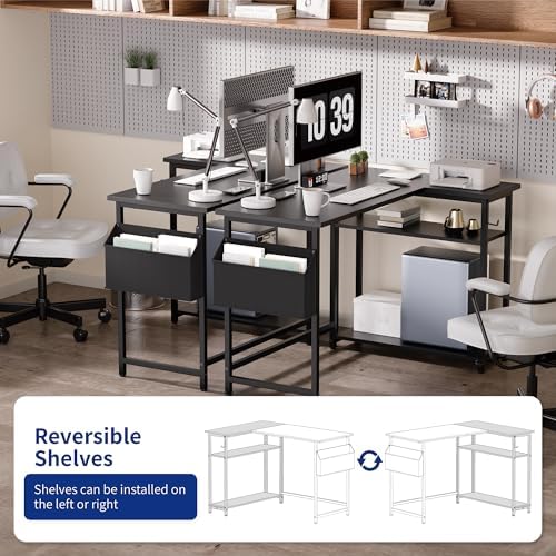 Pamray 40 Inch L Shaped Computer Desk with Reversible Side Storage Shelves, Small Corner Desk for Small Space Home Office, Writing Study Table PC Desk for Bedroom, Grey - Image 4