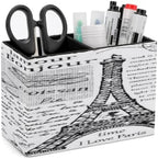 PU Leather Multi-Compartment Pen Holder Desktop Organizer Pencil Cup Storage Caddy for Office Home Supplies Hand Drawn Vintage Paris Eiffel Tower by Unknown