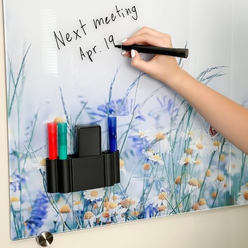 Glassboard Studio Magnetic Dry Erase Marker Holder - Super Strong for Magnetic Glass Whiteboard or Fridge - 2 Large Neodymium Magnets - No Slip Grip - Eco-Friendly PLA Plastic (Jet Black) - Image 4