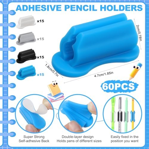 Sherr 60 Pack Adhesive Silicone Pencil Holders Bulk for Desk,Wave,Neutral - Image 2
