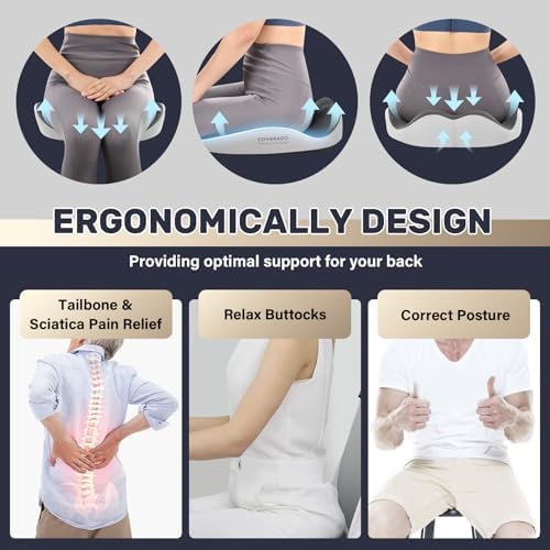 Coverado Car Seat Cushion with Memory Foam, Ergonomic Driving Seat Cushion for Sciatica, Tailbone, Back Pain Relief, Premium Non-Slip Washable Cushion for Car, Driver, Office, Wheelchair - Image 3