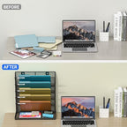 Legal/Letter Size 6 Tier Wall File Organizer,2-in-1 Wall Mounted&Desktop File Holder,2 Installation Methods Screws & Adhesive,Mesh Document Organizer with Label Plate for Home Office - Image 6