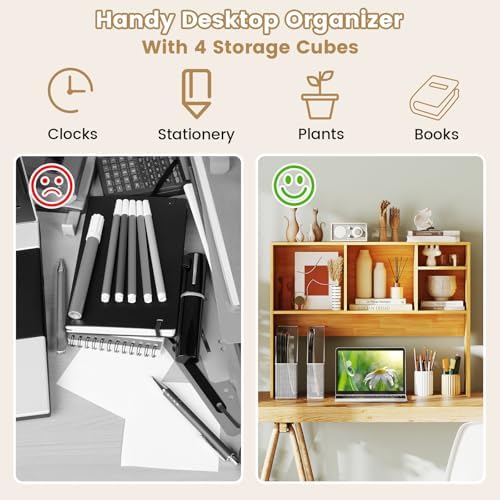 LDAILY Desktop Bookshelf, 2-Tier Office Desk Shelf Organizer with 4 Shelves, 37’’L Wood Storage Rack Display Shelf for Computer Desk, Office, Dorm, Bedroom (Burlywood) - Image 5
