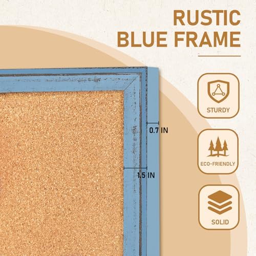 DOLLAR BOSS Cork Board, 24" X 18" Rustic Framed Bulletin Board, Blue - Image 4
