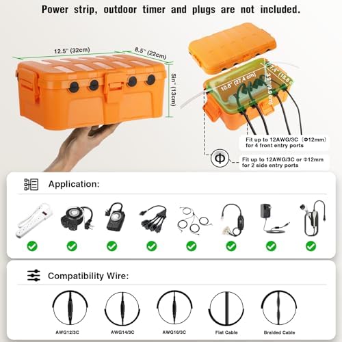 Flemoon Large Outdoor Electrical Box, IP54 Waterproof Extension Cord Cover - Image 2