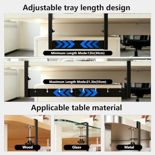 Desk Cable Tray,Clamp Screw Wire Hider,15.7-25.6 Office Organizer - Image 5