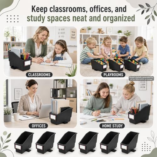 gisgfim 6 Pcs Non-Tip Book Bins with Stabilizer Wings (Black) - Image 6