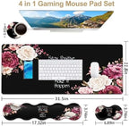 Large Mouse Pad with Wrist Support Set,Memory Foam Keyboard Wrist Rest +XXL Extended Gaming Mouse Pad + Ergonomic Mouse Wrist Pad,Peony Flower Inspirational Quotes Office Black Desk Pad for Women Men - Image 6