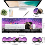 Ergonomic Keyboard Wrist Rest & Mouse Pad Wrist Rest Set, Large XXL Gaming Desk Mat 31.5"x 11.8" with Non-Slip Base, Memory Foam, Easy Typing Pain Relief for Home & Office, Cute Pug and Butterfly - Image 2