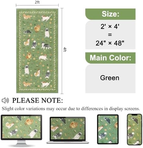 DUKINO 2x4 Rug Runner, Washable Dog Bathroom Rug Soft Non Slip, Green - Image 2