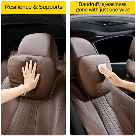 Genuine Leather Car Neck Pillow for headrest,Support Drive Seats Head Cushion,Real Cow Leather,Plant-Based Polyester,Thickness & Height Adjustable,Inner Liner fillable(Orange Brown,1p) - Image 6