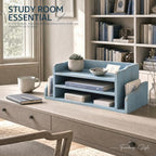 Wood Desk Organizer:File Organizer with 3-Tier Shelf for Office Desk, Blue - Image 3