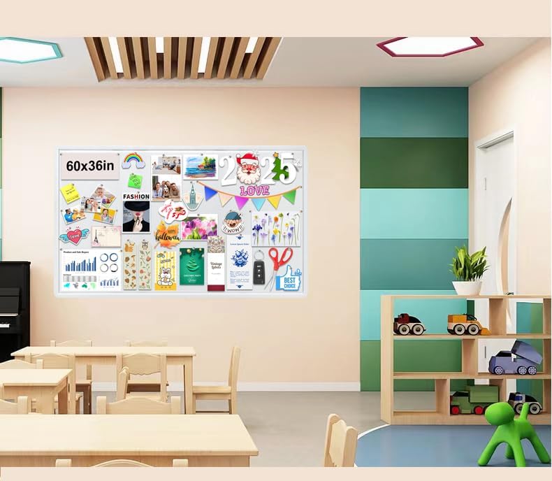 Large Bulletin Board, Foldable 60x36 Inches Cork Board Alternative, Large Felt Board Decorative Pin Board for Wall, Foldable Photo Board Self-Adhesive Vision Board with 36 Pushpins White - Image 4