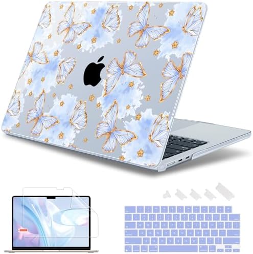 May Chen for MacBook Air 15 inch Case M5 M4 M3 M2 2026 2024-2023, Model A3448 A3241 A3114 A2941, Closes Seamlessly Hard Shell Laptop Cover with Keyboard Cover, Blue Butterfly by MayChen