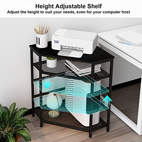 VEDECASA Corner Printer Stand Table with Power Outlet Charging Plugs USB Port Adjustable Storage Shelf Computer Tower CPU Stand Holder for Home Office (Black) - Image 4
