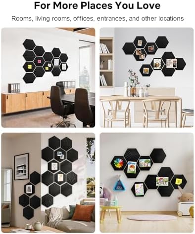 Hexagon Large Cork Bulletin Board Tiles, Peel and Stick Felt Wall Panels for Vision, Message Center, Picture and Prayer Board for Office, Dorm, Room and Desk Decor(Black) - Image 7