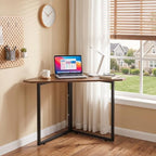 VECELO Corner Desk,Office Tables for Living Room for Small Space Triangle Computer Desk with Steel Frame Corner Shelves with Metal Frame Writing Desk for Workstation Classic Brown 30.7" - Image 3