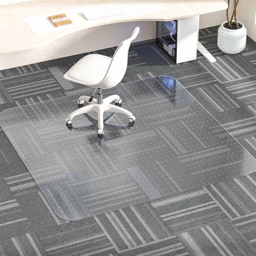 Office Chair Mat for Carpet, 53" X 45" X 0.09" Desk Chair Mat for Carpet Floors, Clear and Thick Rolling Computer Chair Mats with Non-Slip Studded for Home and Office Low Pile Carpets by MESHDO
