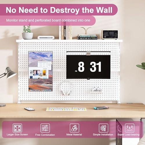 Clamp-On Metal Desk Pegboard with Dual Monitor Stand–No Drilling Needed! 59x35 Inch Steel Privacy Panel with Hooks & Movable Partition, Peg Board Wall Organizer for Gaming & Office - Image 6