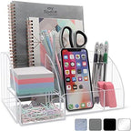 My Space Organizers Clear Acrylic Desk Oganizer, 9 Compartments, Office Supplies and Desk Accessories Organizer, Home Decor Desktop Organizer (Clear) by MySpaceOrganizers