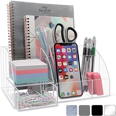 My Space Organizers Clear Acrylic Desk Oganizer, 9 Compartments, Office Supplies and Desk Accessories Organizer, Home Decor Desktop Organizer (Clear) by MySpaceOrganizers
