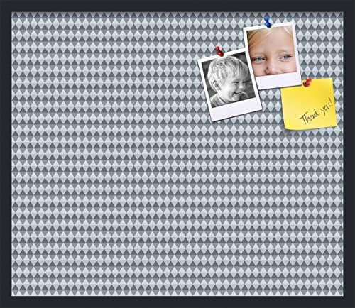 PinPix 28x24 inch Cork Bulletin Board. This Decorative Framed Pin Board Comes with Diamond Pattern in Grey and Blue Design and Satin Black. Ideal for Home, Office Decor or School (PinPix-227) by PinPixBulletinBoards
