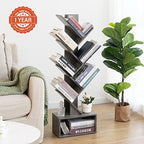 Yoobure Tree Bookshelf - 6 Shelf Retro Floor Standing Bookcase, Tall Wood Book Storage Rack for CDs/Movies/Books, Utility Book Organizer Shelves for Bedroom, Living Room, Home Office, Grey - Image 2