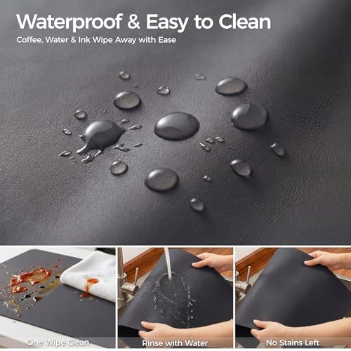 1.6mm Thick Leather 17x54 Inch Non-Slip Mat, Waterproof Countertop Protector, Dinner Table Runner/Cabinet Top Cover, Obsidian Black - Image 6