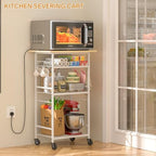 ThreeHio Rolling Kitchen Microwave Cart, 4 Tier Microwave Table Stand with Storage, Kitchen Storage Rack on Wheels, Coffee Station Cart Rack Shelf Organizer for Living Room Office, Balcony - Image 7