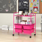Giantex Rolling Storage Cart w/ 4 Drawers 2 Shelves Metal Rack Shelf Home Office School Beauty Salon Utility Organizer Cart with Wheels, Hot Pink - Image 4