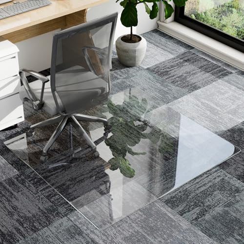36" x 48" Irregular Tempered Glass Office Chair Mat, Floor Mat for Carpet - Image 2