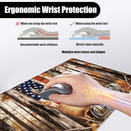 Mouse Pad,Large Desk Mat Set, 4in1 XL Mousepad + Keyboard Wrist Rest+Mouse Wrist Rest+Coaster with Ergonomic Desk Pad for Home Office Table Computer Cover -American Flag and Deer - Image 5