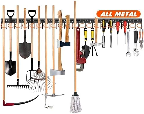 TVKB 68'' All Metal Garden Tool Organizer Adjustable Garage Tool Organizer Wall Mount Garage Organizers and Storage with Heavy Duty Hooks Tool Hangers for Garage Wall, Shed, Garden by TVKB-FB